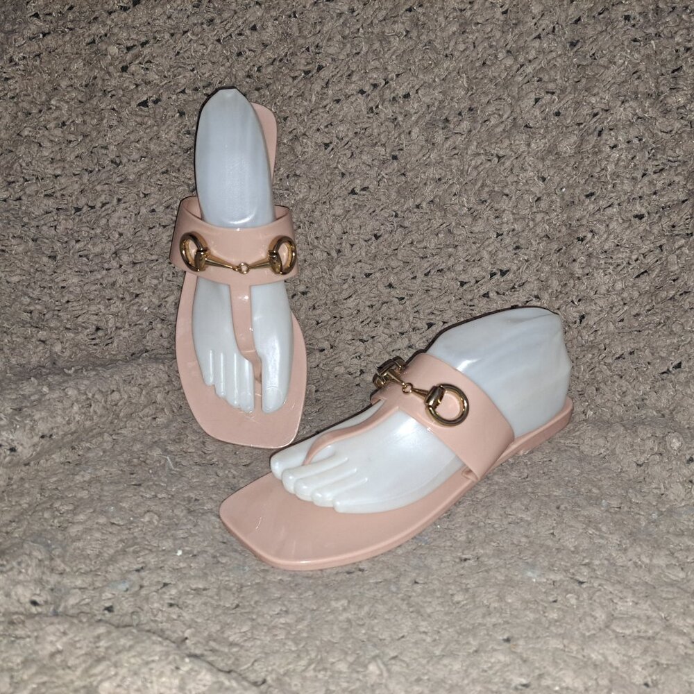 JEFFREY CAMPBELL-Annia-Beige Jelly Sandal Horse Bit-Sz 40/9-Near Mint - Picture 4 of 8